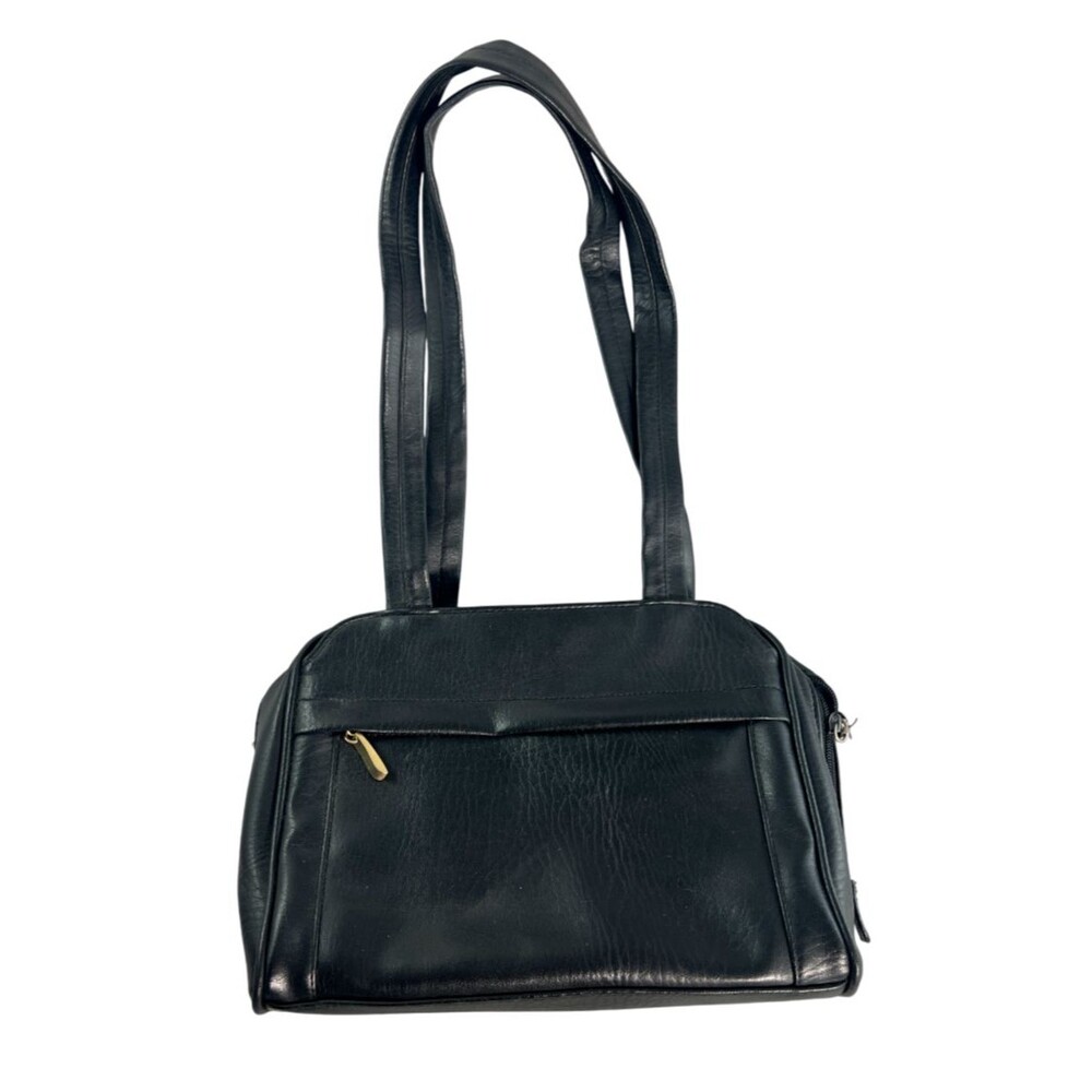 VTG 90s Parisian Style Small Black Leather Shoulder Bag With Gold/Brass Hardware